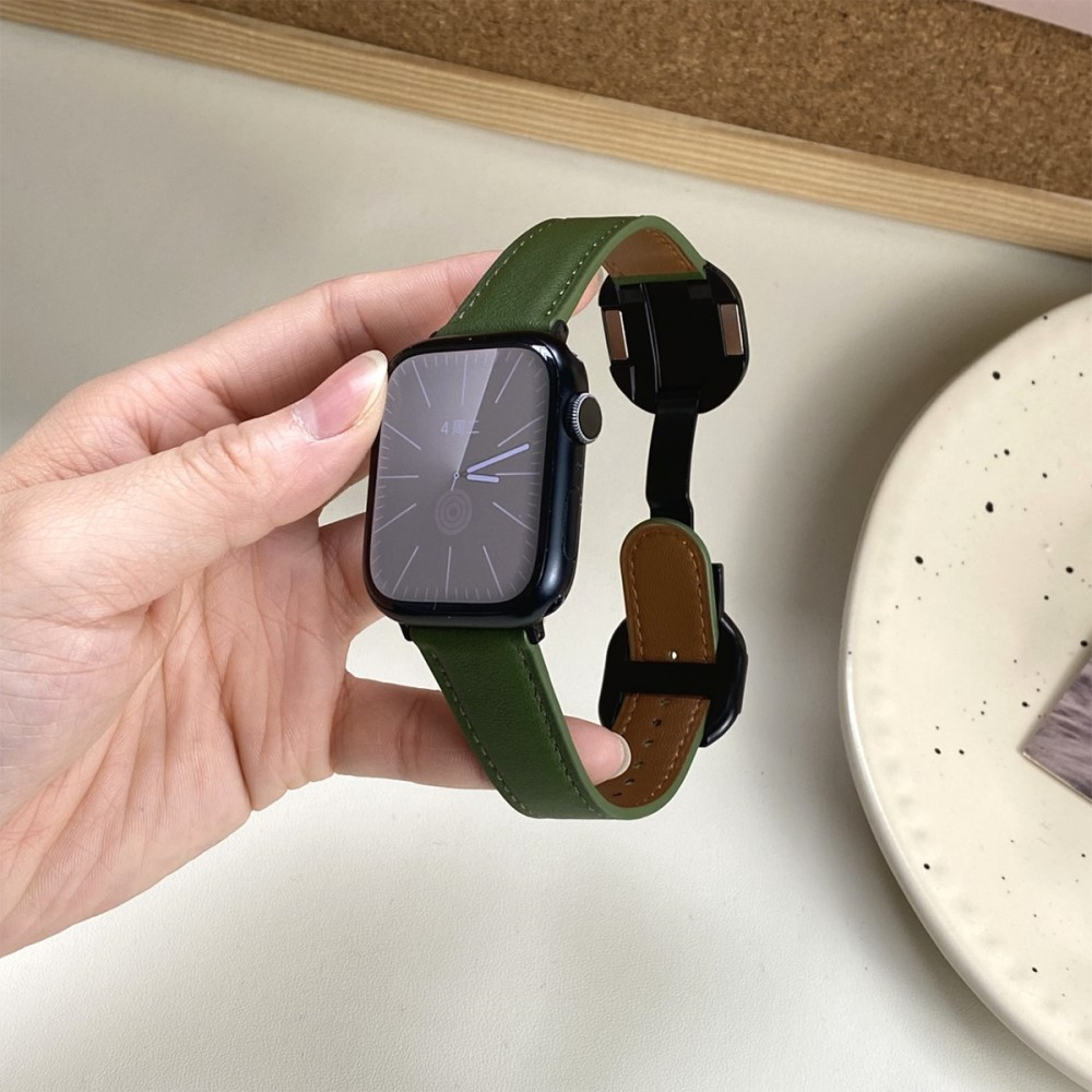 Apple Watch (49/46/45/44 mm) Echtleder Armband mit Magnet-Verschluss (Gelenkumfang: 170-220mm) - Grün / Braun