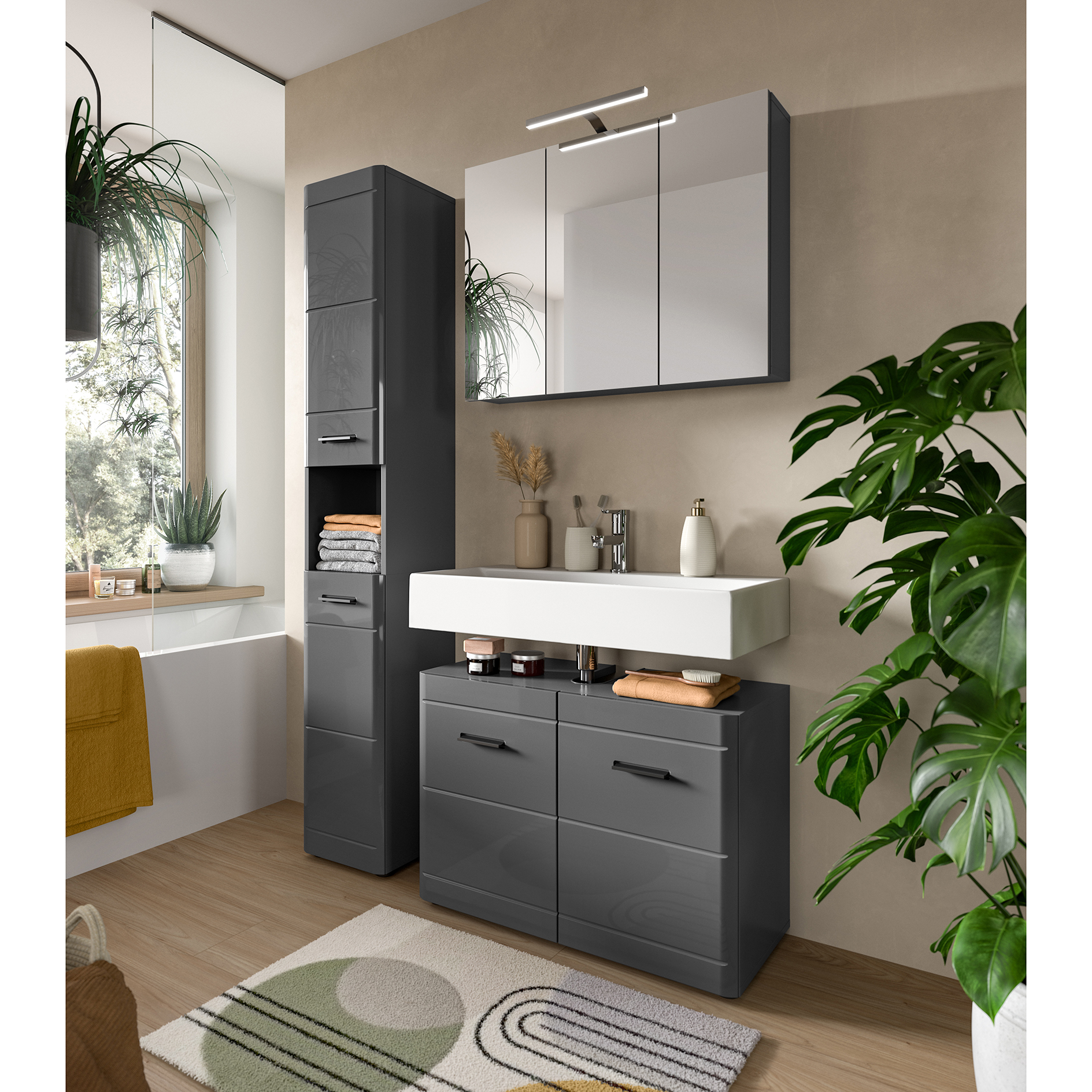 Spiegelschrank SOFT - grau - 80 cm
