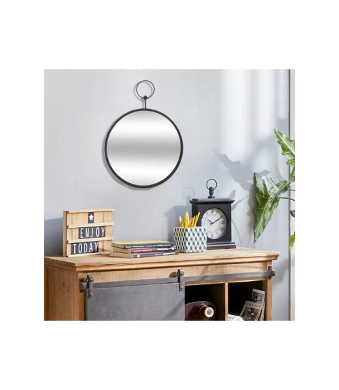 Miroir Mural en Métal Home Gousset 30cm Noir