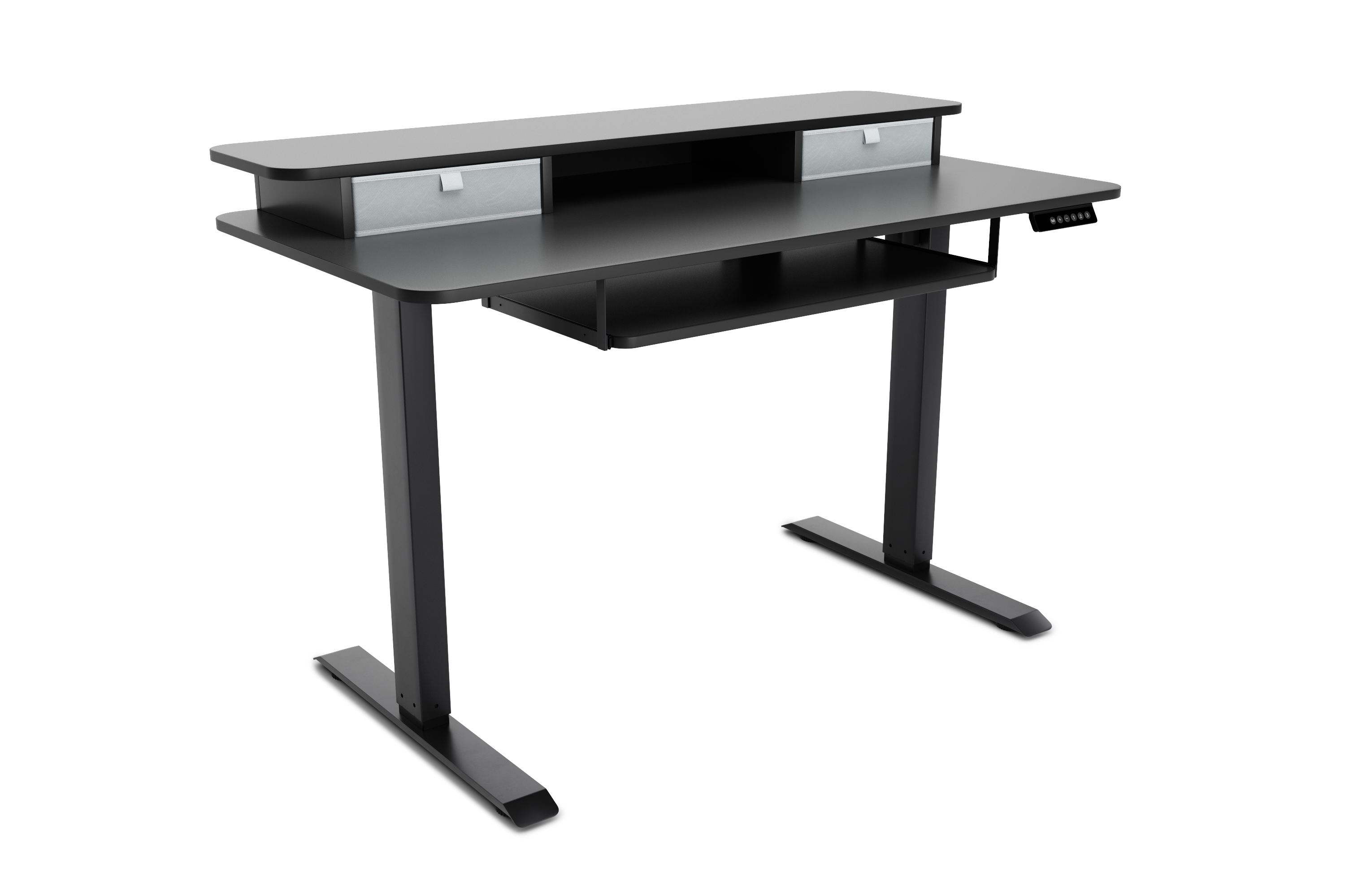 Stehpult elektrisch mit Ablage + Tastaturfach schwarz 120 x 60 cm