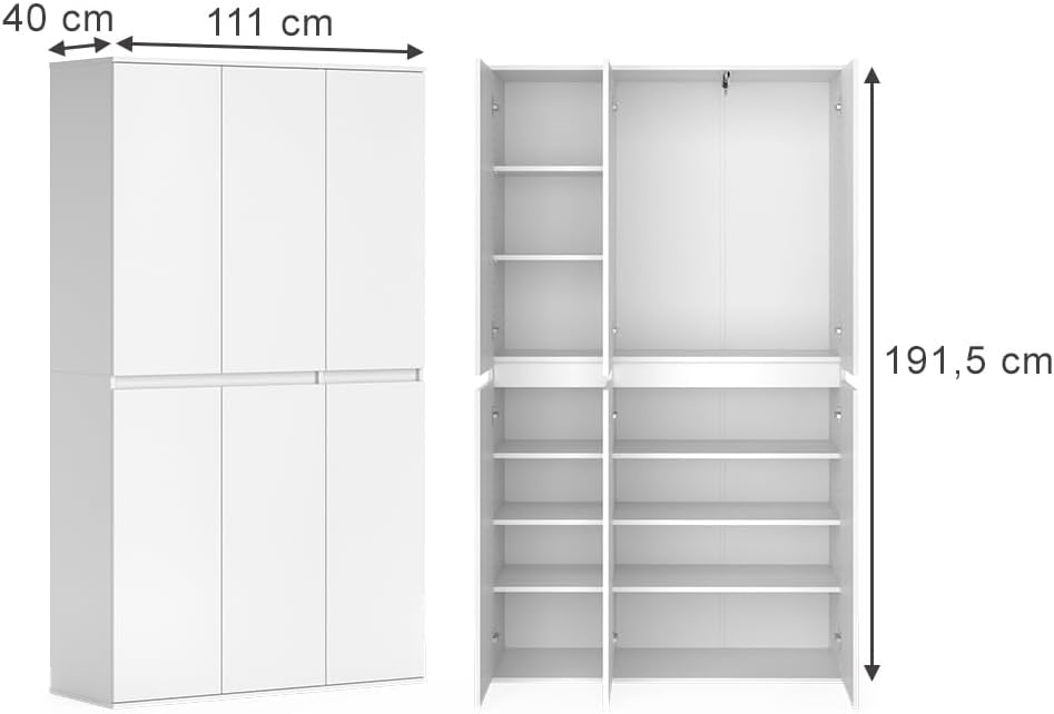 Vicco Kleiderschrank Claus, Weiß, 111 x 191.5 cm mit 6 Türen