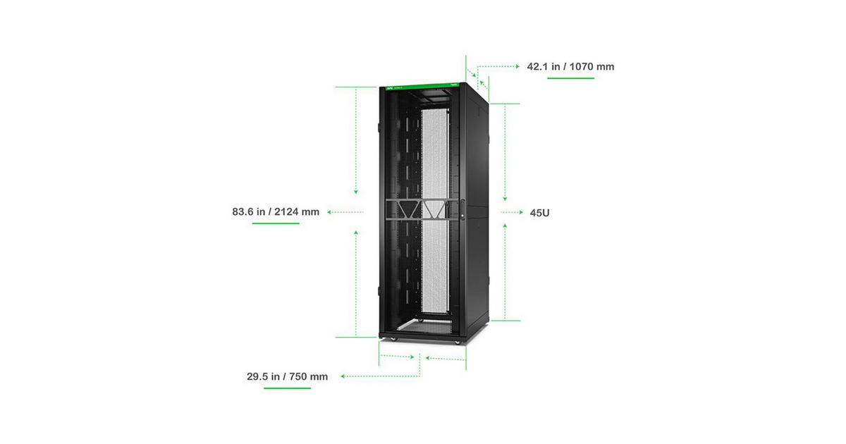 APCNetShelter SX Gen 2 AR3155B2, 45U server rack  (Zwart/groen, 75(b) x 212,4(h) x 107(d) cm, met zijkanten)