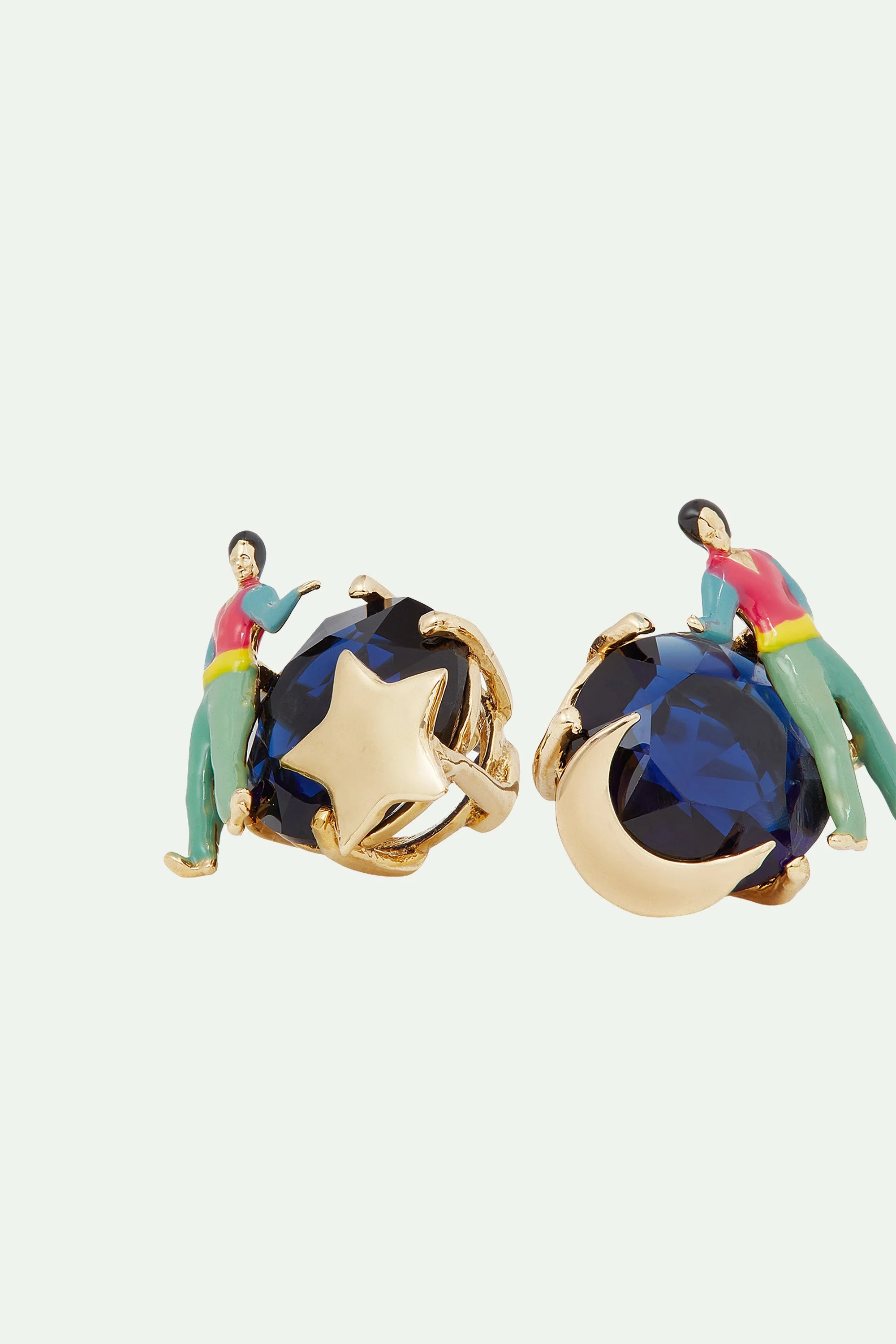Boucles d'oreilles tiges asymétriques pierre en verre taillé | Multicolore
