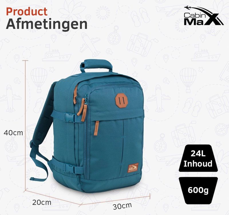 CabinMax - Metz - Reistas - Zwart - 24 Liter - Handbagage
