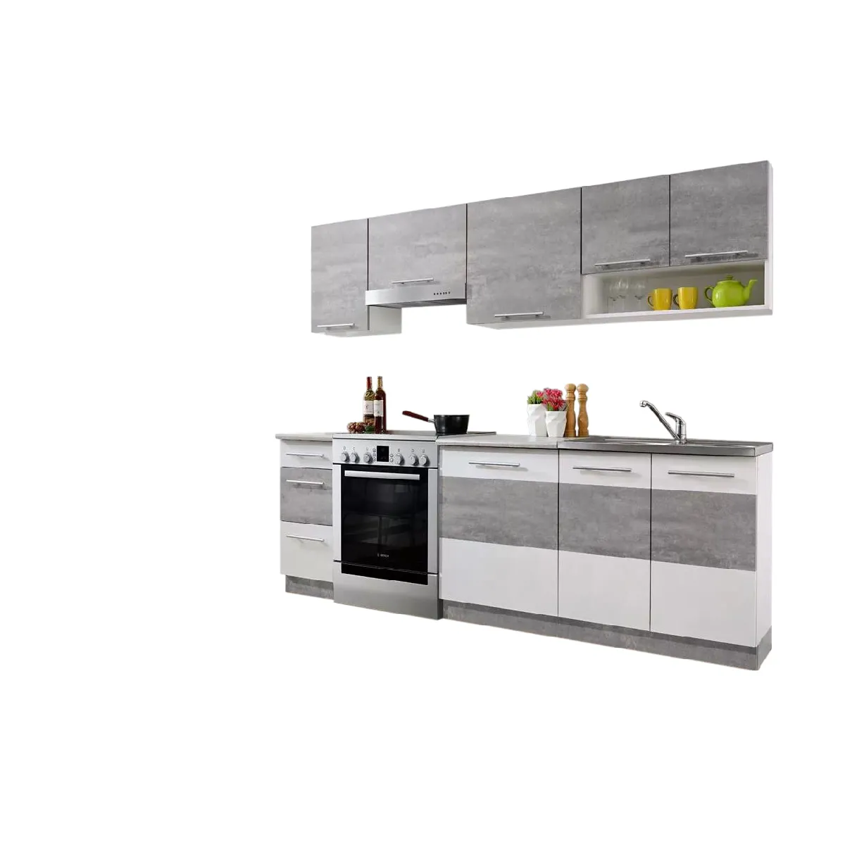 Cuisine DUSINE LAX - Béton/Blanc - 2m40