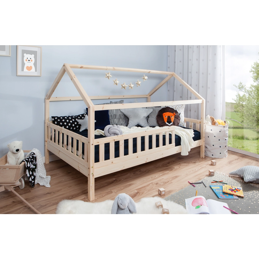 TICAA Kinderbett Hausbett Kay 90x200 Kiefer natur Natur