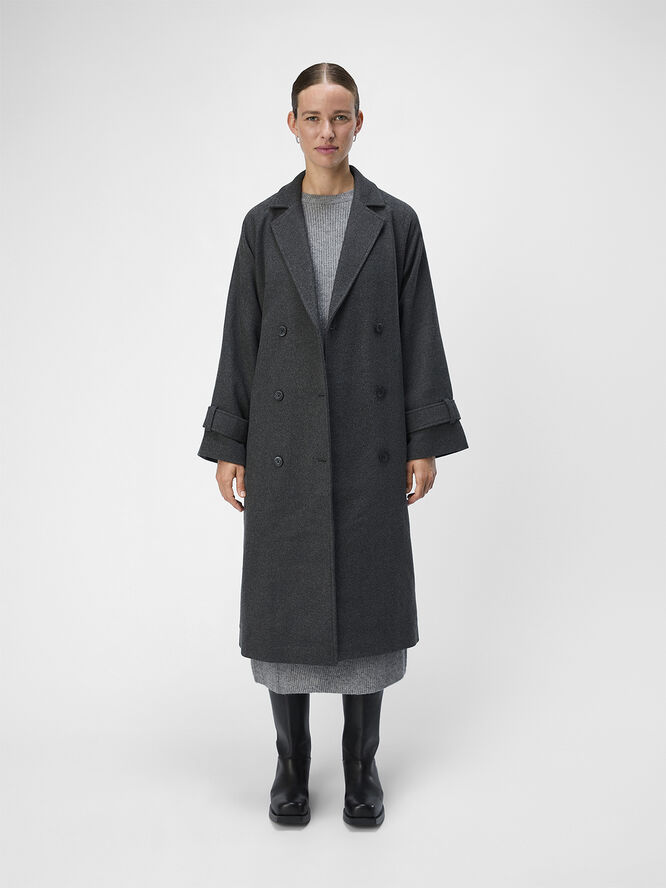 Object OBJKEILY L/S COAT NOOS Dark grey melange