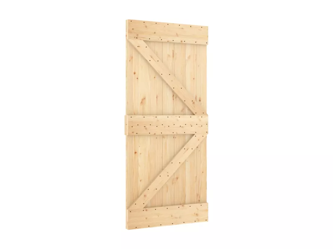Porte coulissante et kit de quincaillerie 90x210 cm pin massif