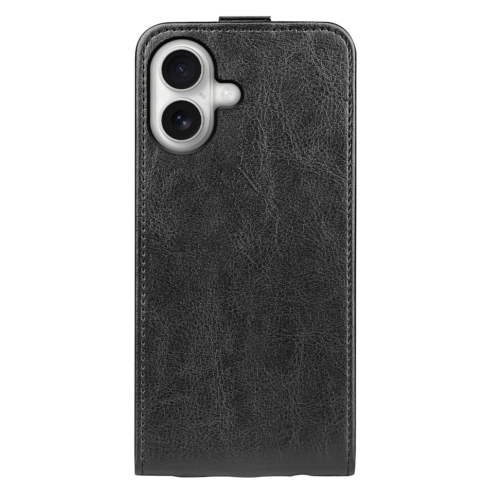 iPhone 17 Leder Tasche Flip Cover Vertikal im Retro Look mit Kartenfach - Schwarz