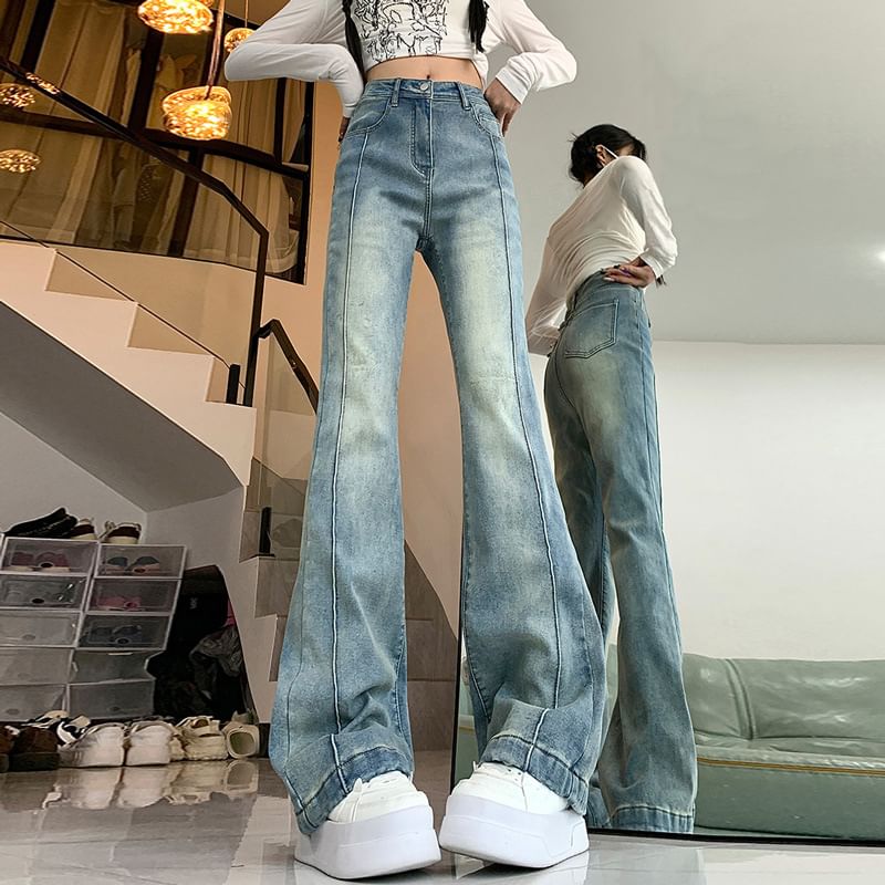 Baoinie - High Rise Washed Flared Jeans