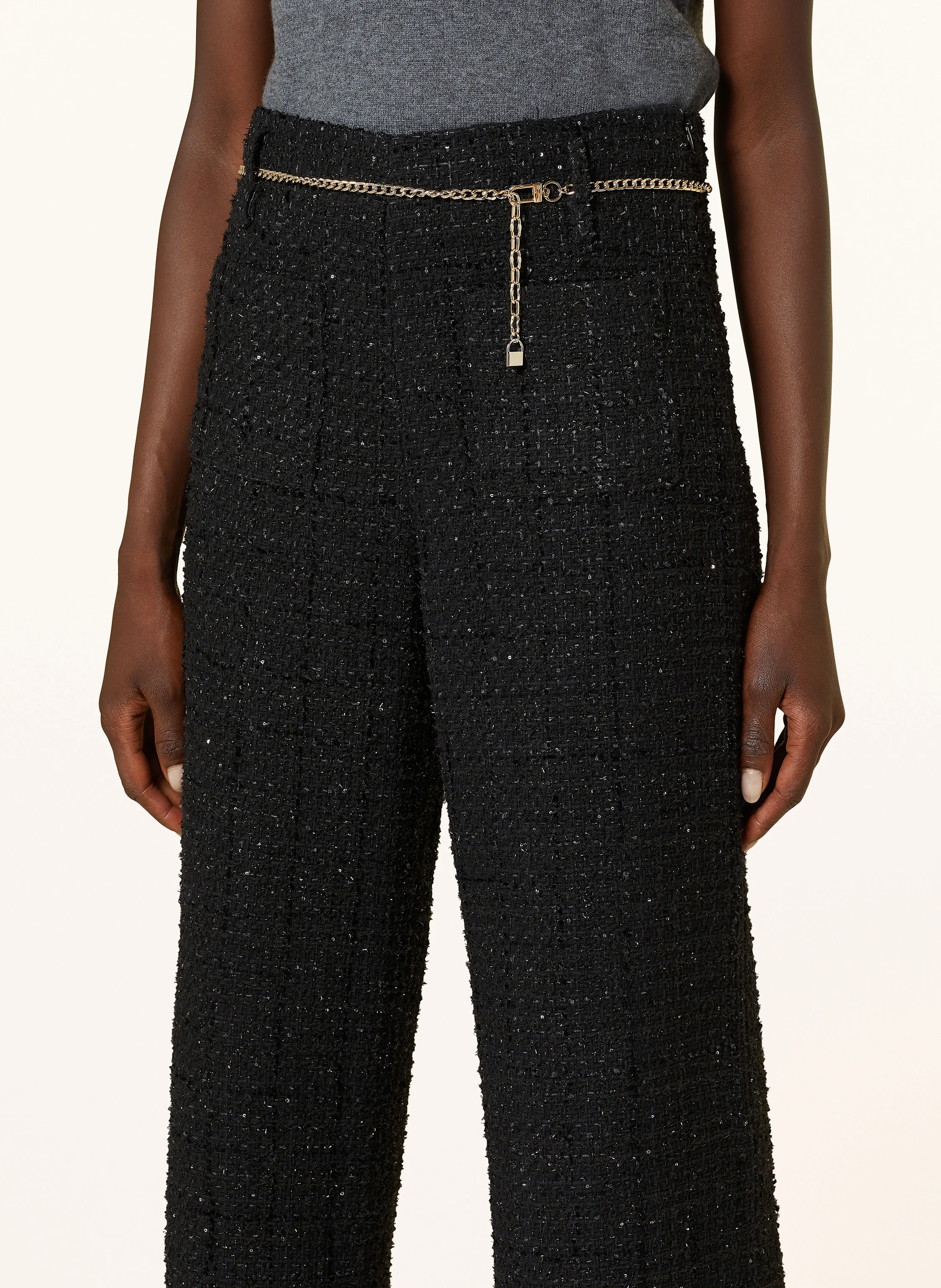 maje Bouclé-Hose mit Pailletten und Glitzergarn
