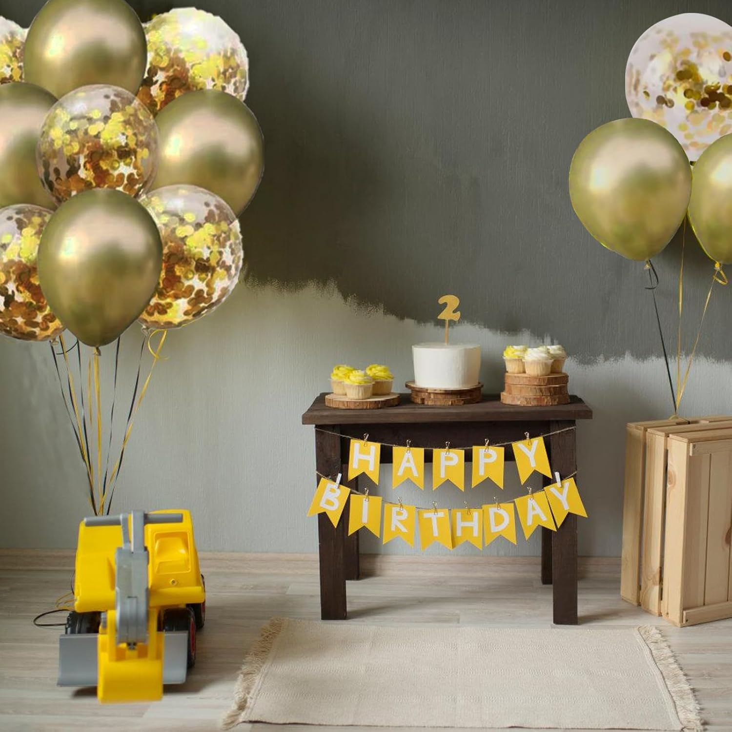 (10er Set) Ø30cm Party Deko Ballons Latex Luftballons mit Konfetti - Gold