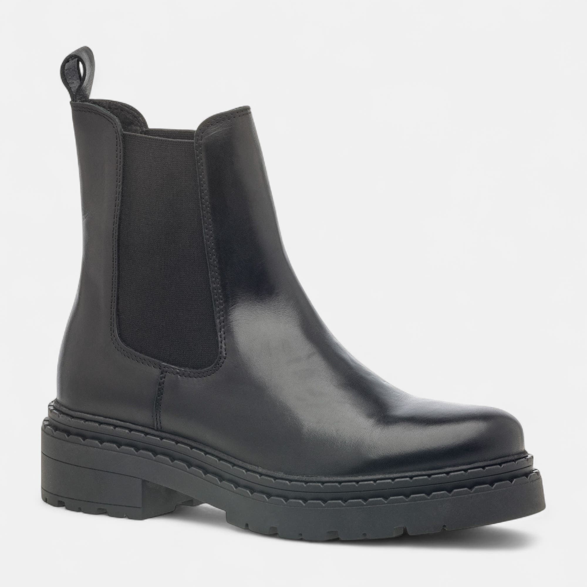 Boots chelsea à talon Femme en cuir noir