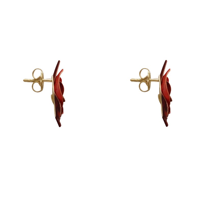 Boucles d'Oreilles Clous Laiton Orchidée en Cuir