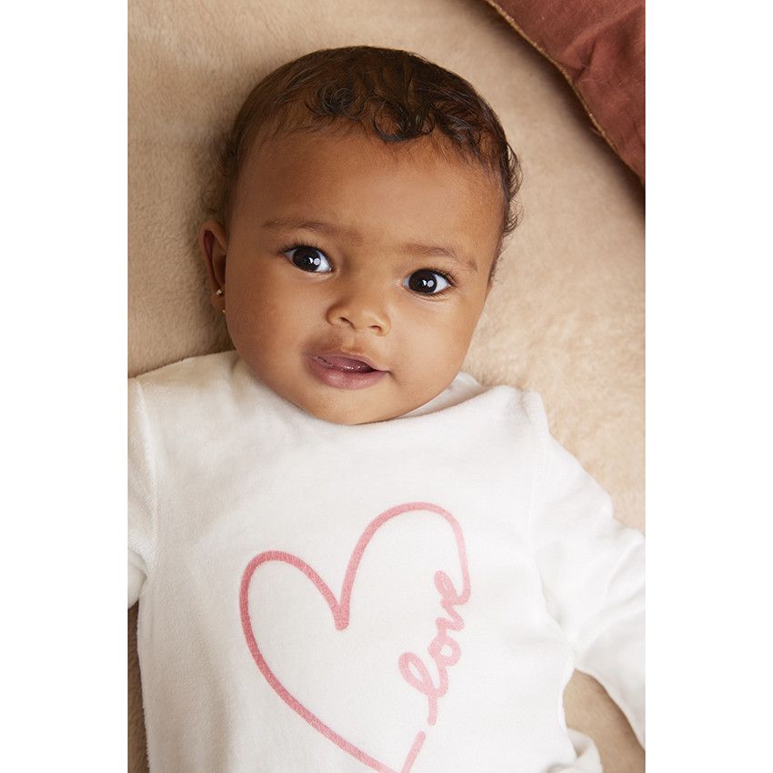 Dors-bien en velours print coeur pour bébé fille - Ecru