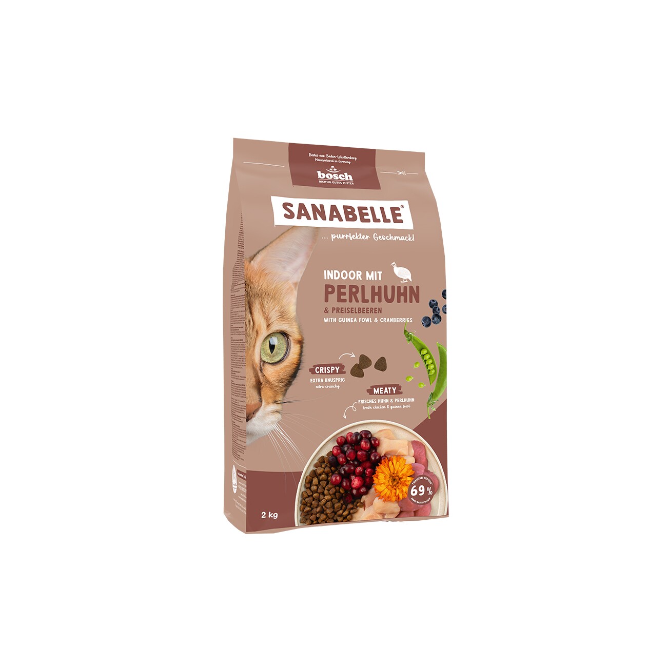 Sanabelle Trockenfutter Katze, Adult. Indoor, mit Perlhuhn 2 kg