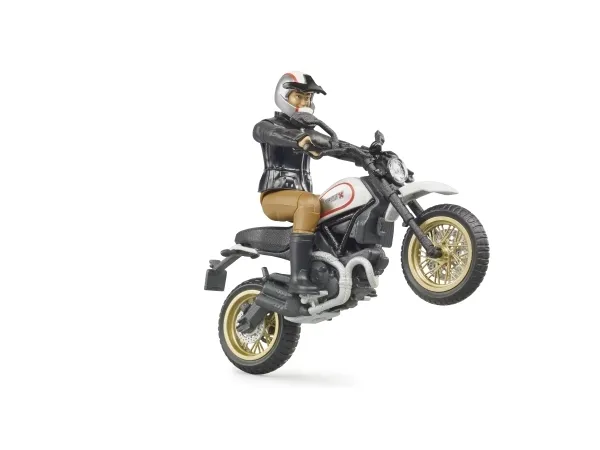 Bruder Ducati Scrambler Desert Sled motorcycle with driver toy