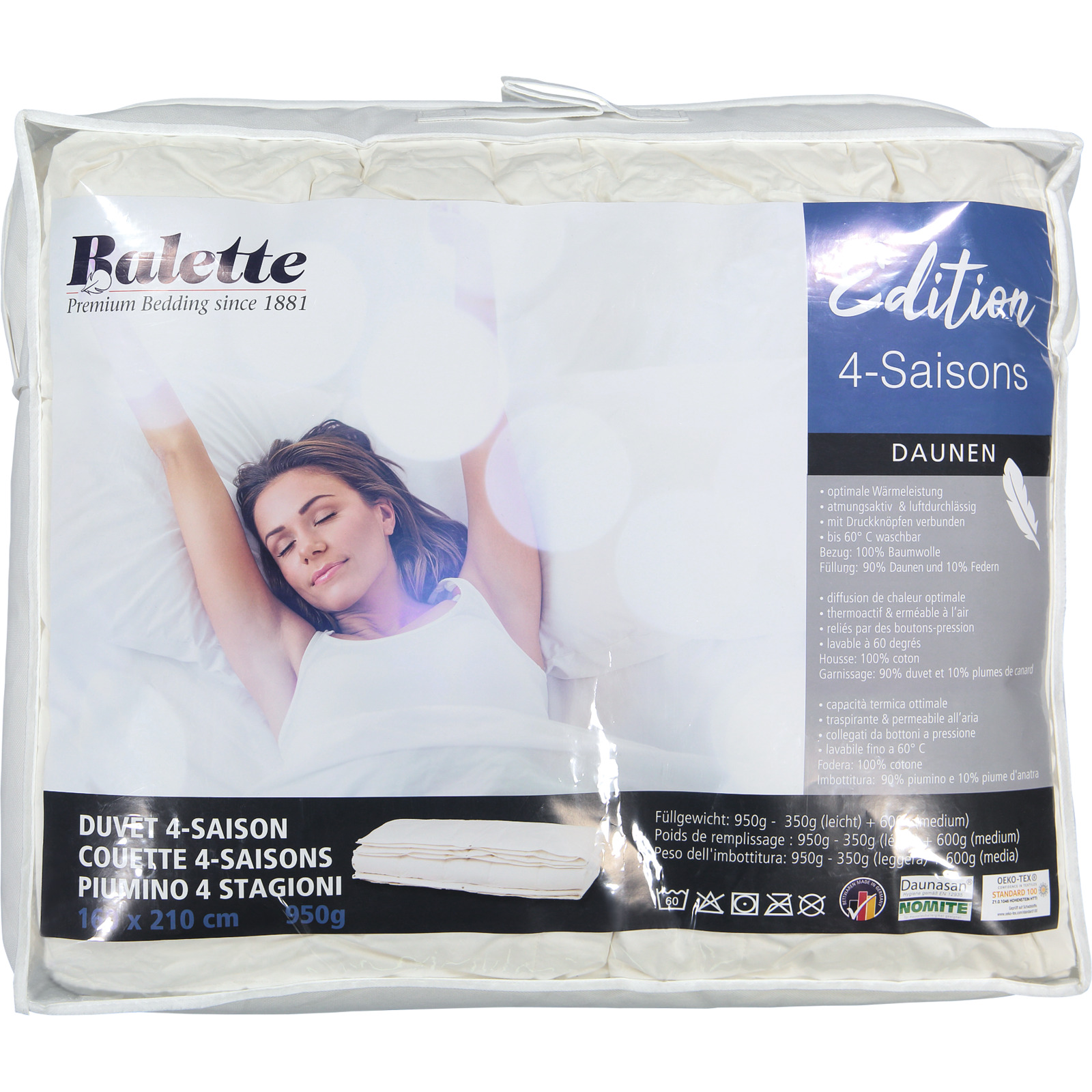 Duvet 4 Jahreszeiten Daunen Federn 200x210 Duvet Französisch