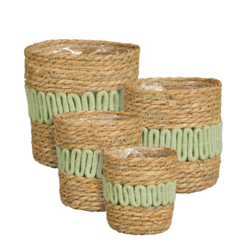 Mand rond l.groen set van 4 - h18xd19cm