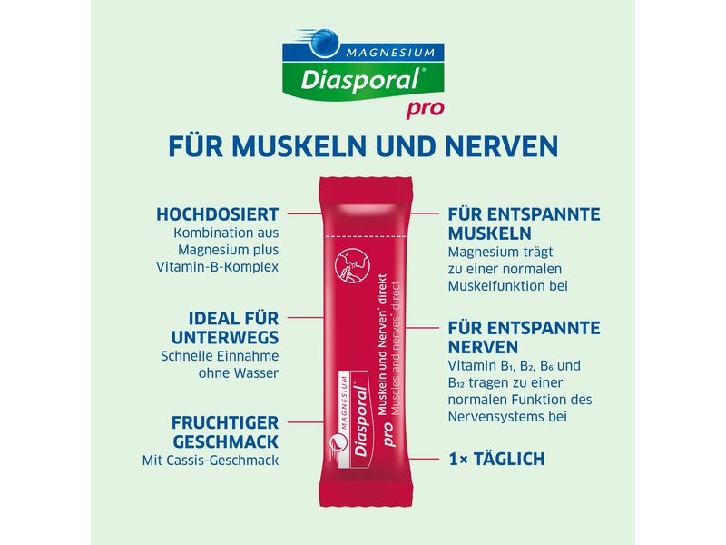 Magnesium Diasporal Pro Muskeln   Nerven 30 Direct Sticks Veganes Direktgranulat mit Magnesium und B-Vitaminen