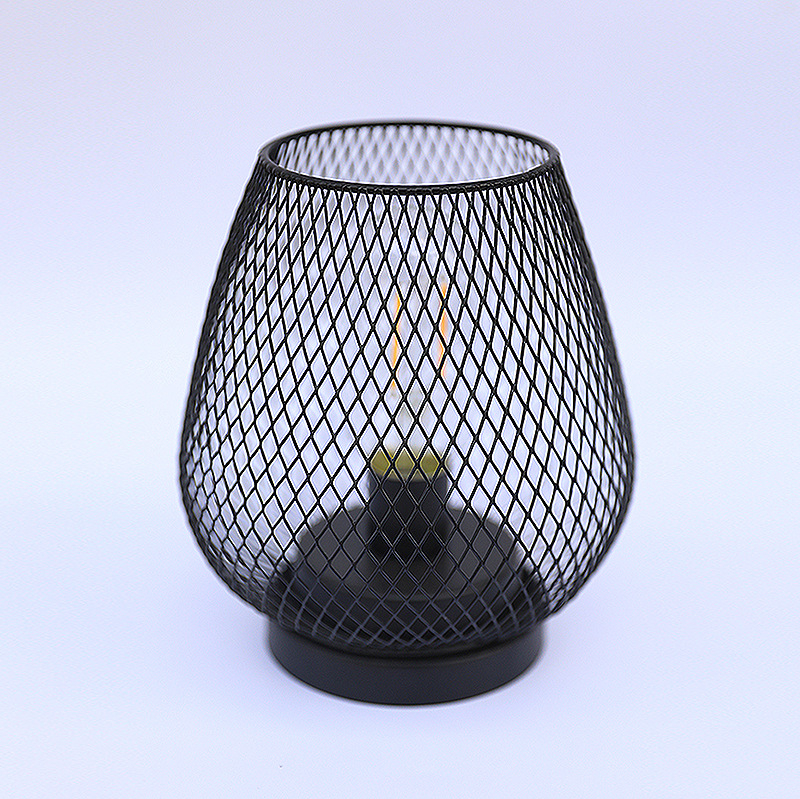 (17x13cm) Metall Tischleuchte Industrial Deko Nachttisch Gitter Lampe (Batteriebetrieben) - Warmweiss