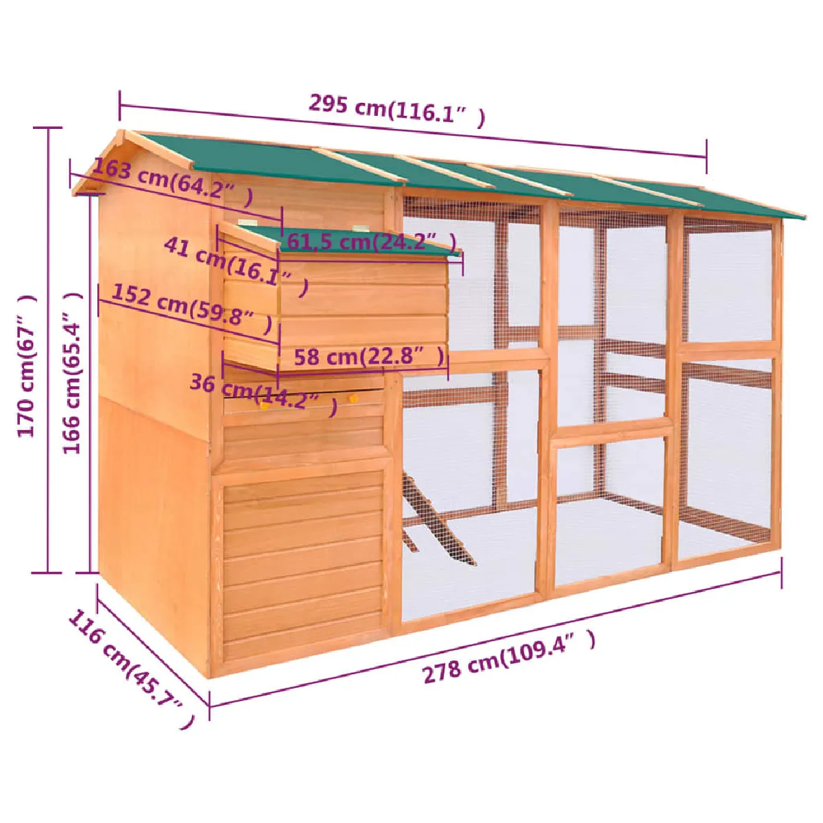 VidaXL Poulailler - Bois - 295x163x170 cm