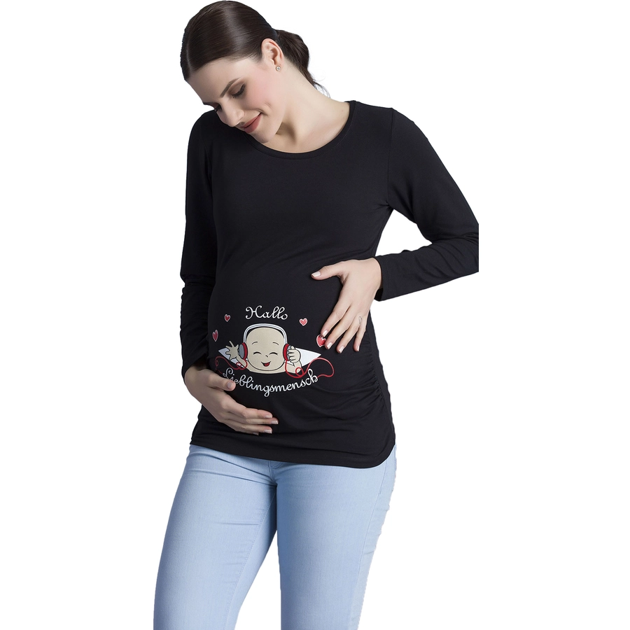 M.M.C. Umstandslangarmshirt Hallo Lieblingsmensch mit Motiv Schwarz