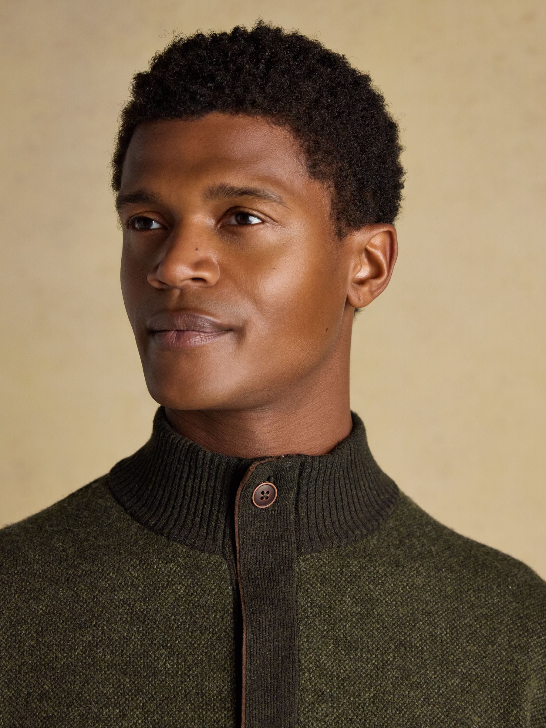 Donkergroen - Joules Highland Wool-Rich Button Quarter Zip Jumper