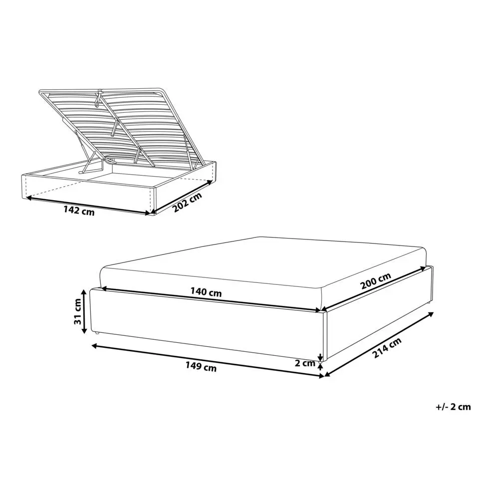 DINAN - Tweepersoonsbed - Lichtbeige - 140 x 200 cm - Polyester