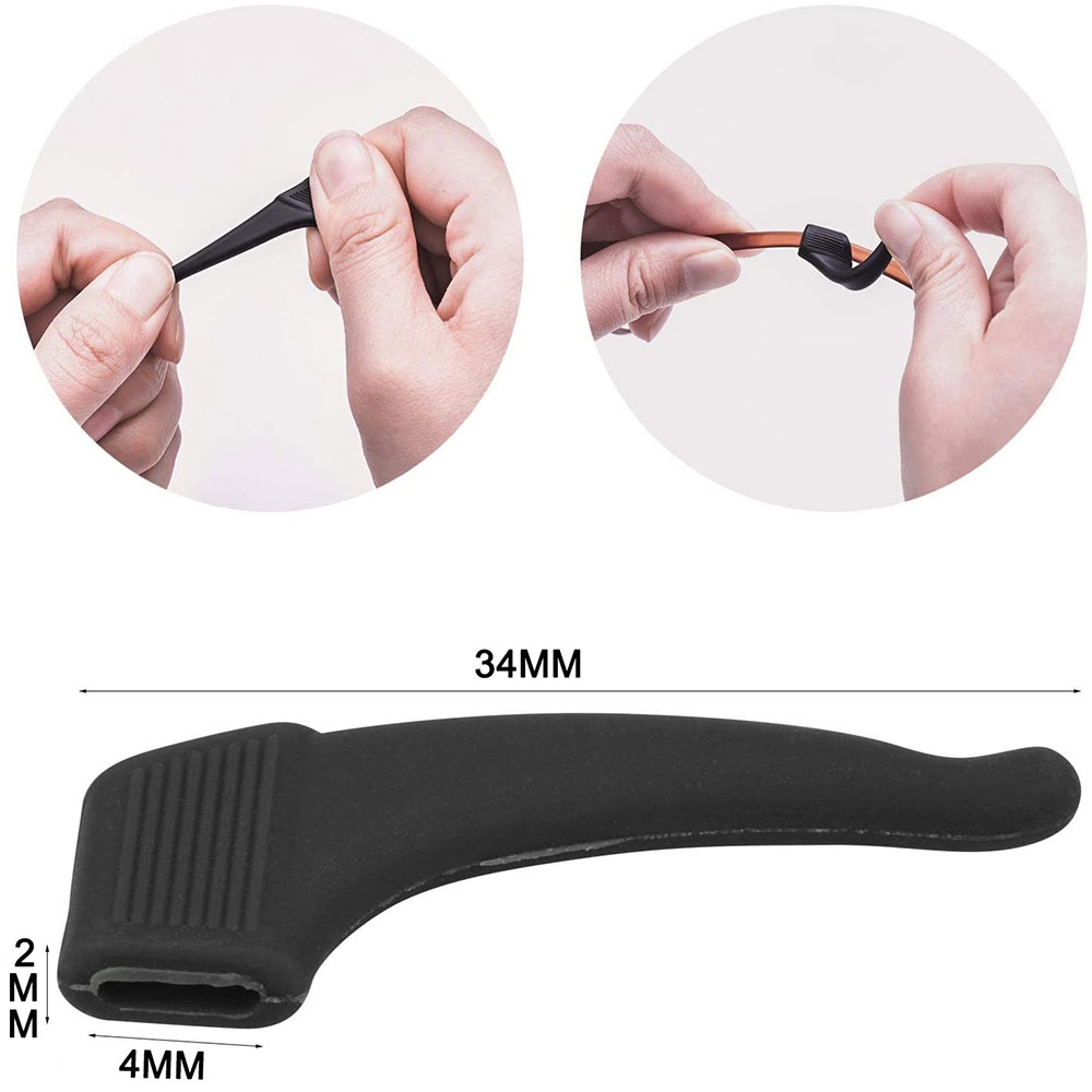 (4 Paar) 34x13mm Sport Brillen Bügel Halterung Anti-Rutsch Silikon Ohrhaken - Schwarz