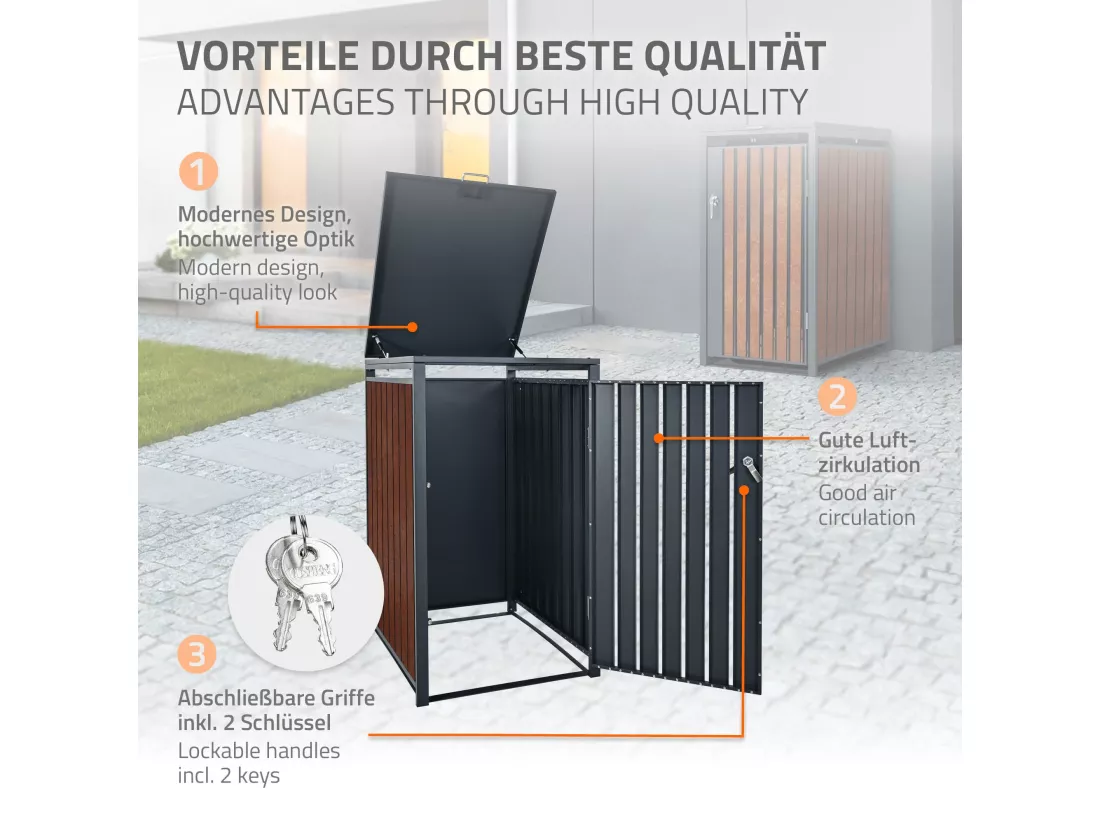 Habillage de poubelle acier Corten conteneur extérieur pour 3 poubelles 3x240L