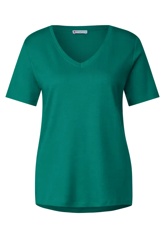 Basic V-Neck Shirt - intense aqua