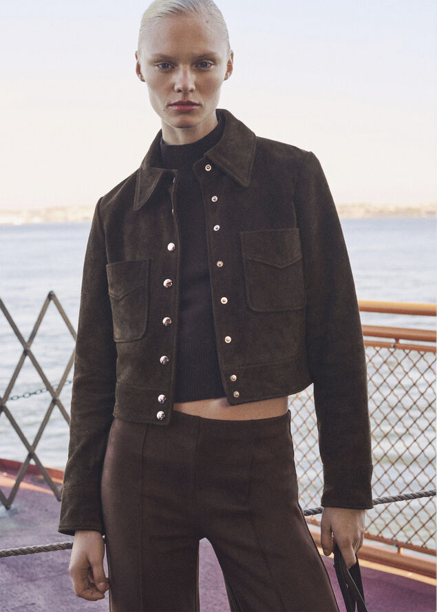 MANGO 100% split leather jacket Dark brown