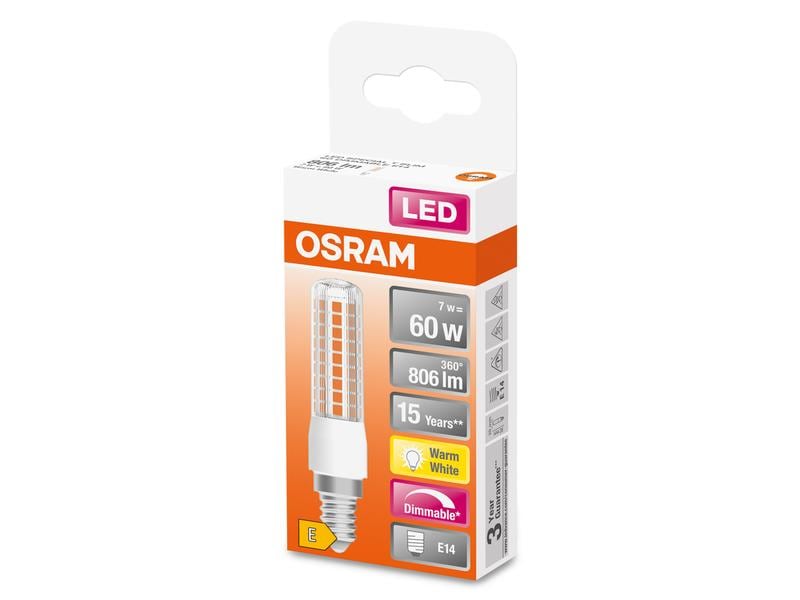 OSRAM Lampe Special T Slim DIM, E14, 7W, 2700 K, Warmweiss Dimmbare schlanke LED-Lampe