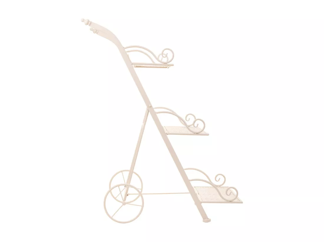 Chariot 3 étagères pour pots de fleurs en fer forgé blanc 40x34x78h cm