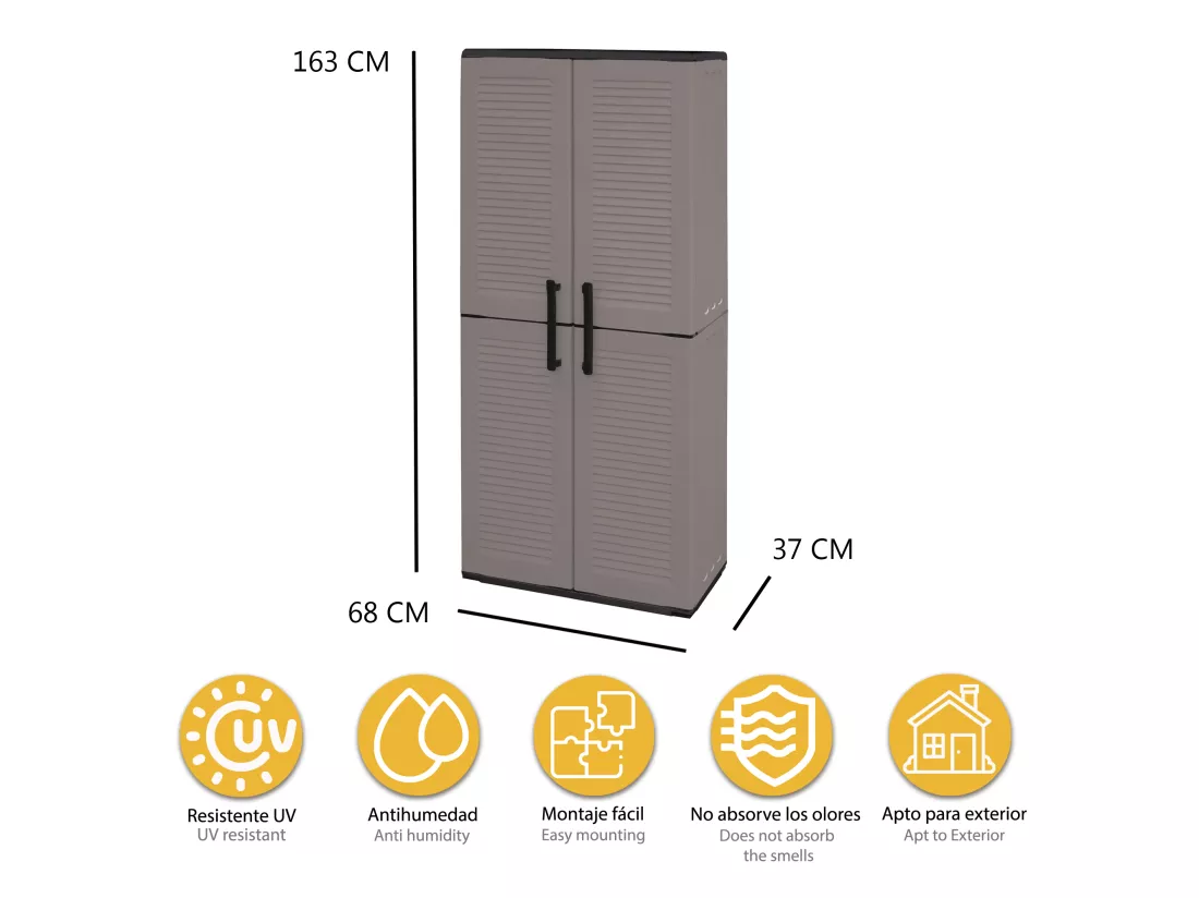 EASY Armoire d'intérieur et d'extérieur porte-balai savec étagère réglable - 163x68x37 cms.