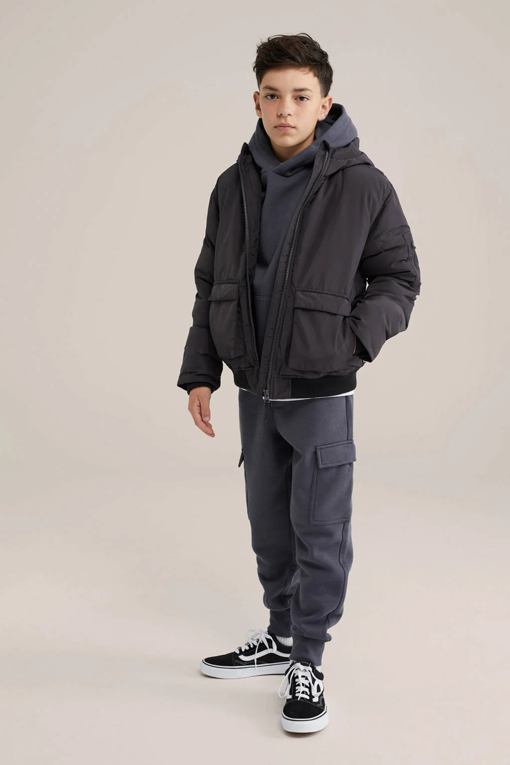 WE Fashion Blue Ridge slim cargo broek antraciet