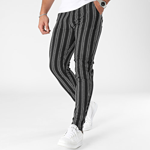 Pantalon Chino A Rayures Noir Gris