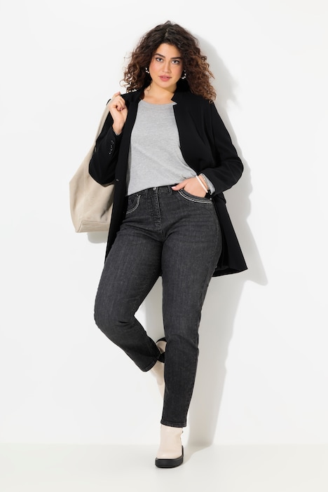 Mom-Jeans, weites Bein, Ziernieten, Komfortbund
