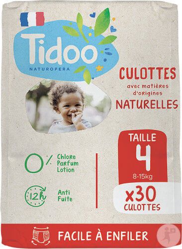 Tidoo Culotte Française Écologique Anti-Fuite 12h Taille 4 Bébés 8-15kg 30 Pièces