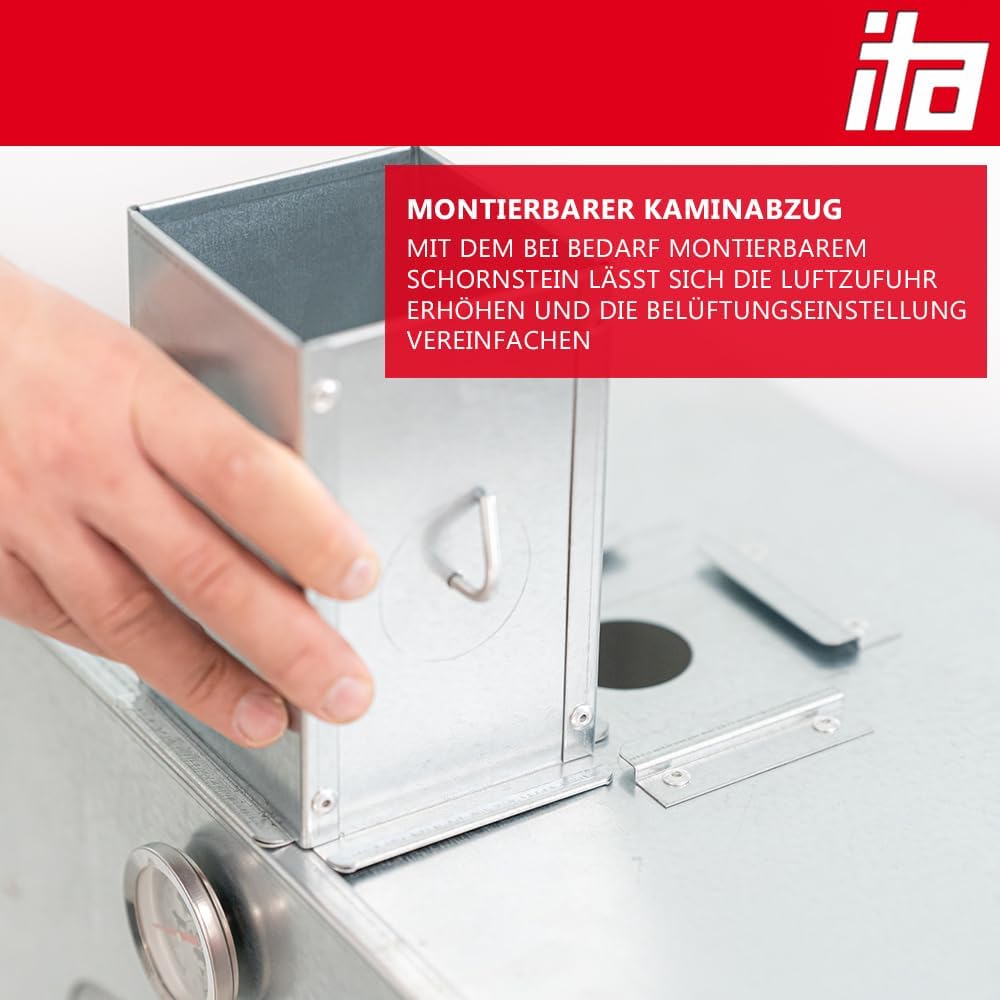 ITA Räucherofen 7012 - Smoker Set mit Tisch & Räucherspänen - Räucherschrank mit 3 Etagen - Legierter Stahl, mit Sichtfenster & Kaminabzug - Qualität Made In EU Direkt vom Hersteller