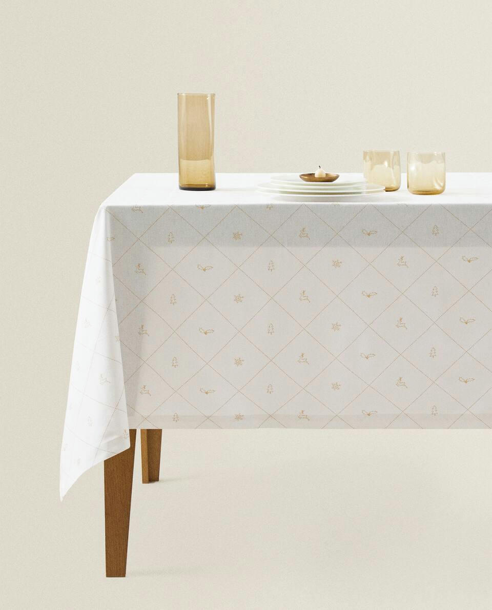 TOALHA DE MESA DE ALGODÃO COM ESTAMPA DE NEVE DE NATAL