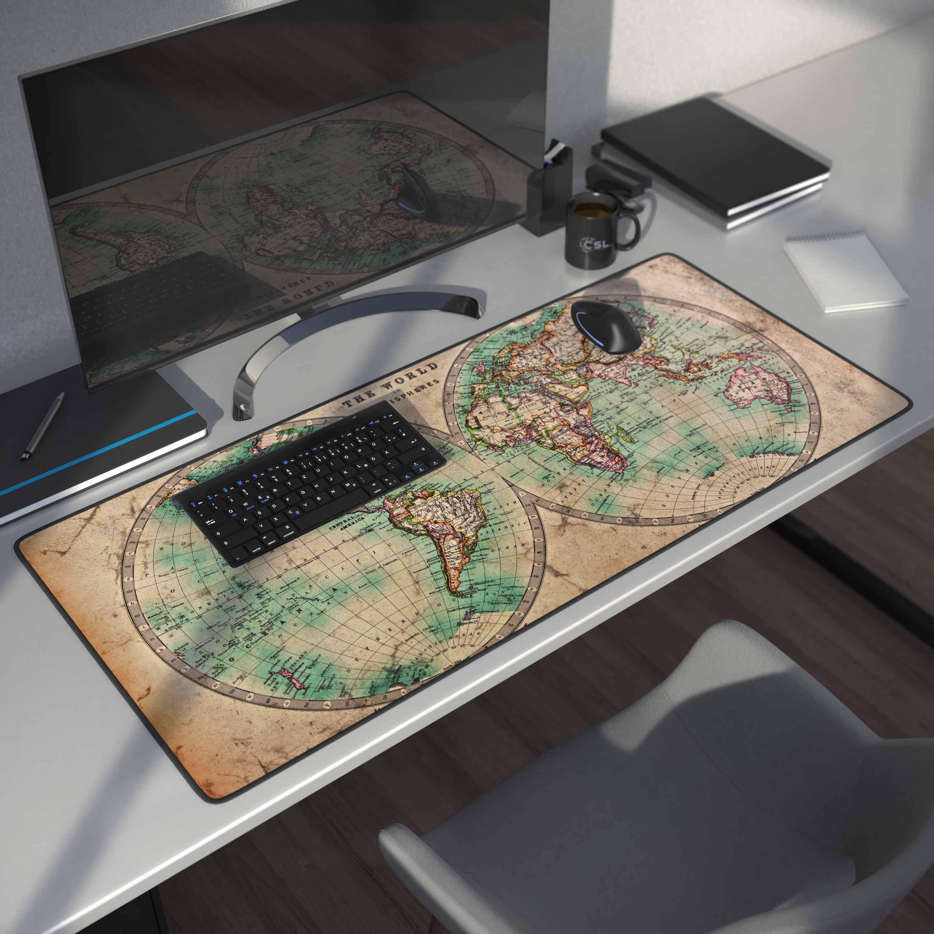 CSL Gaming Mauspad, XXL Schreibtischunterlage 900 x 400mm, Präzision & Geschwindigkeit, Old Map