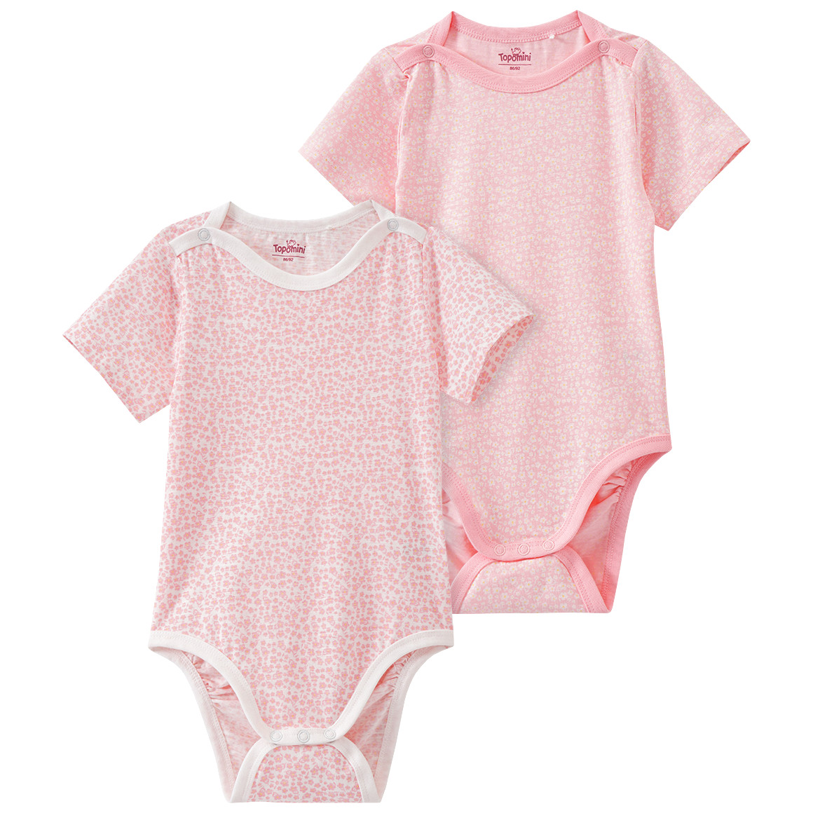 Topomini 2 Baby Bodys mit Bio-Baumwolle rosa / cremeweiss