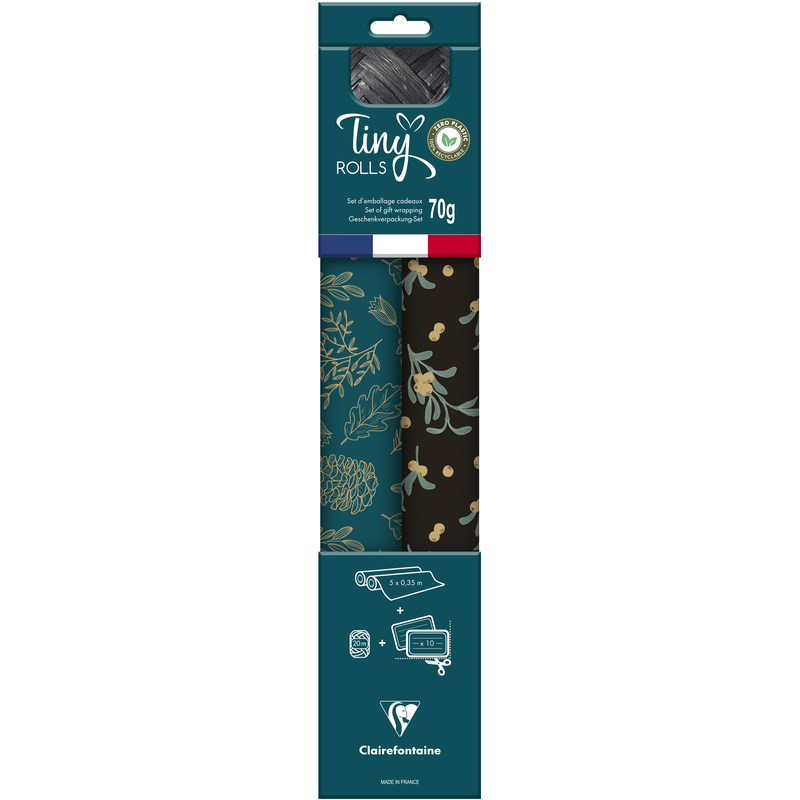 Clairefontaine Geschenkpapier-Set, Tiny Rolls, schwarz/blau, 35 cm x 5 m