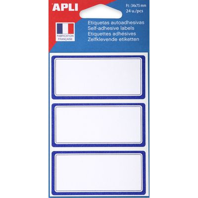 Apli Agipa - 24 Étiquettes scolaires cadre bleu - 34 x 75 mm - réf 111951