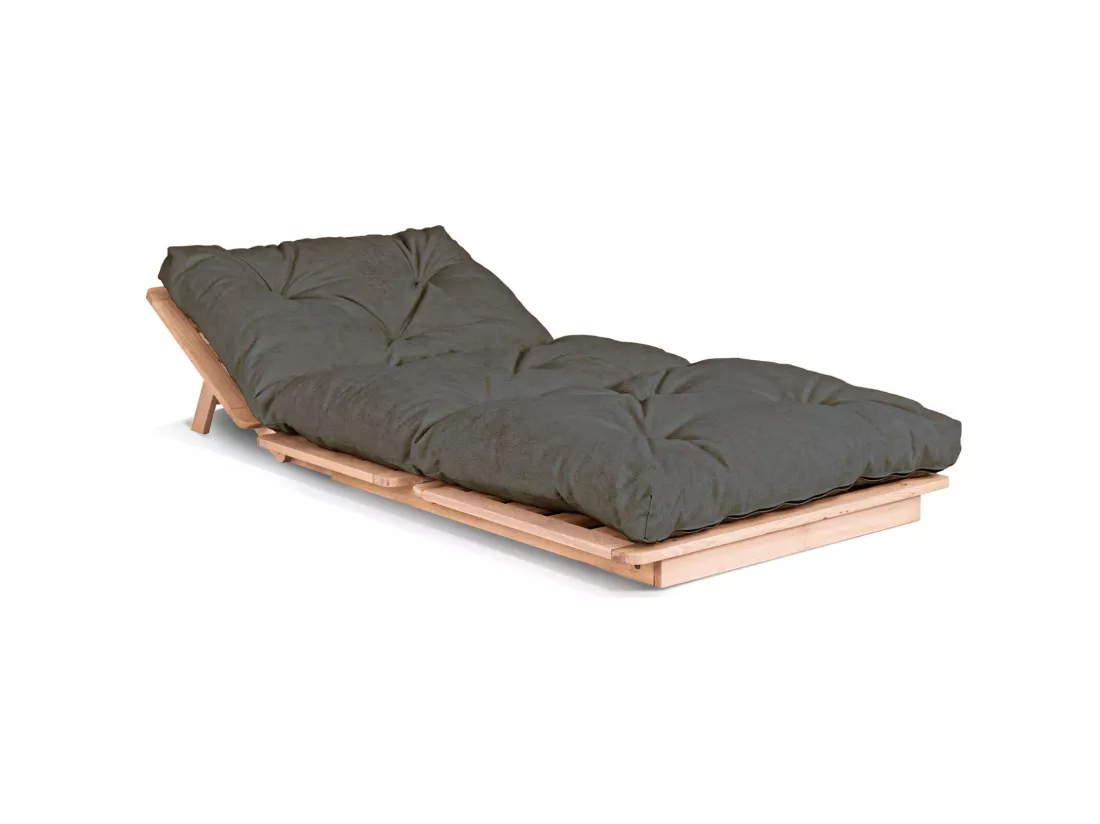 Canapé Lit Convertible en Bois avec Matelas Beige Confort Gris cendré