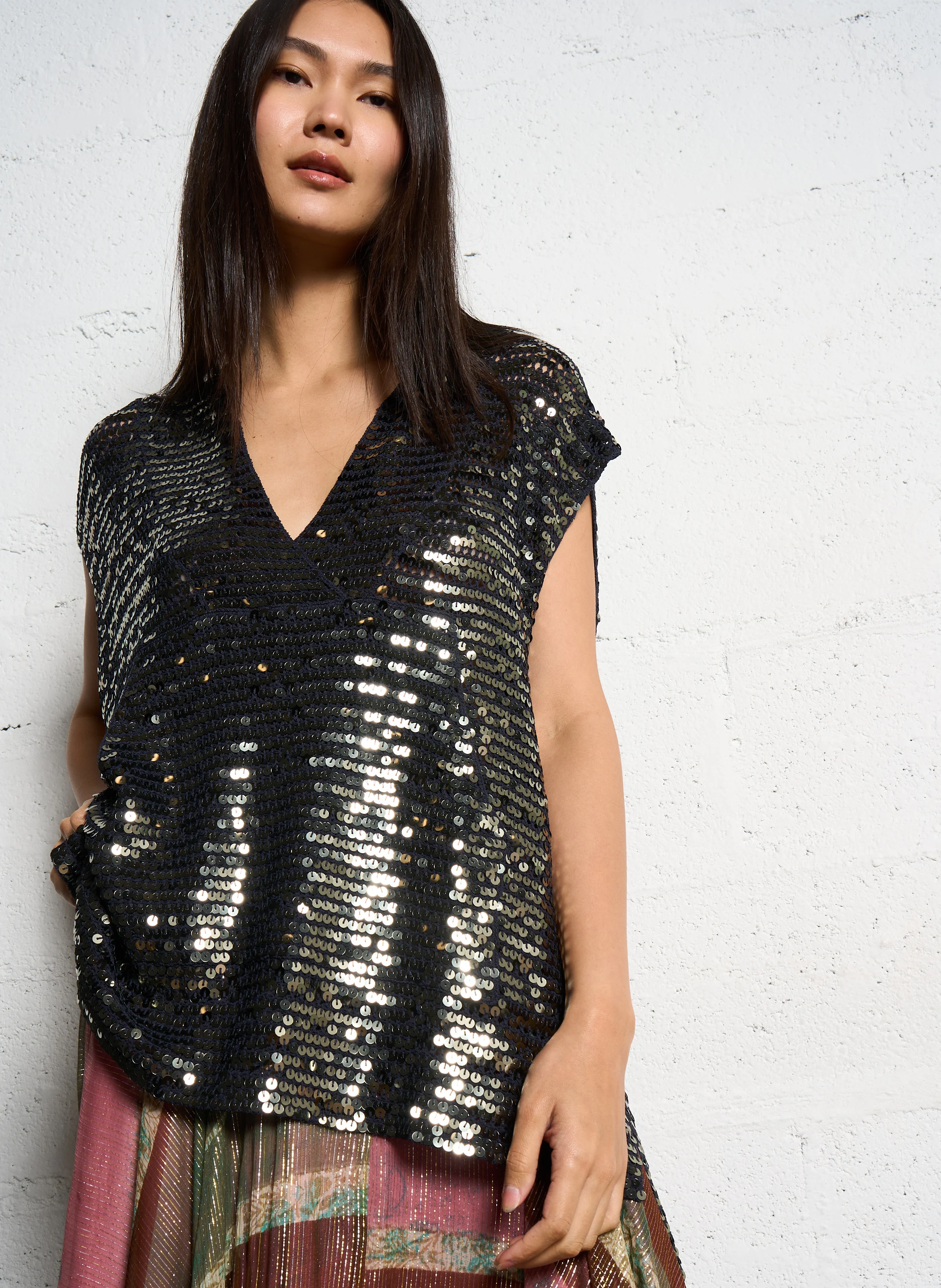 CASPIAN - Top sans manches à sequins| Gris