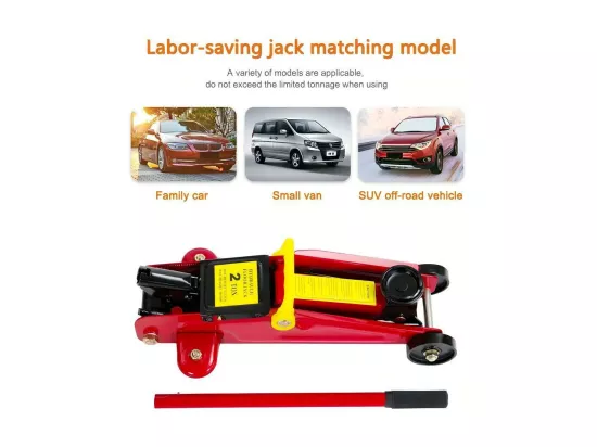 Trolley Jack 2 Tonne, Cric hydraulique de Voiture, 125-300mm élévateur de Voiture, avec roulettes et Poignée de transport, 42x7.5x12.5cm