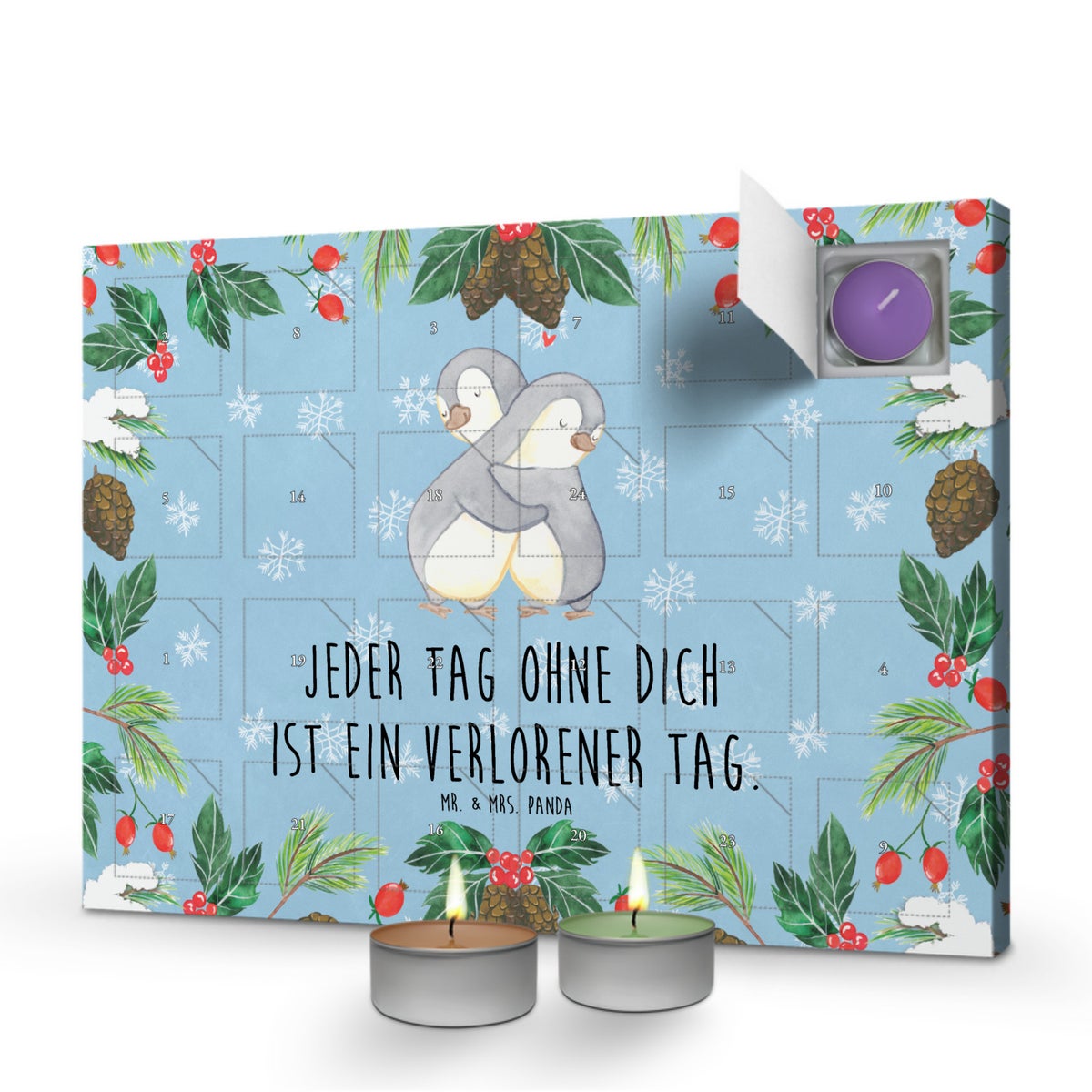 Mr. & Mrs. Panda Geurkaars Adventskalender Pinguïn Knuffelen - Pastelblauw